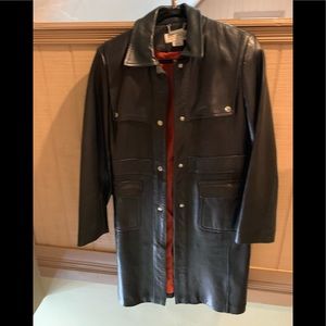 Michael Kors Long Leather Button Up Tuxedo Jacket